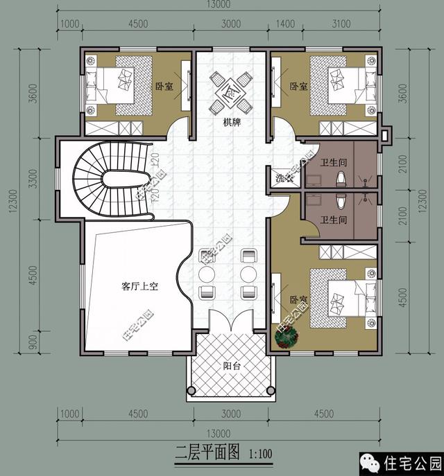 13X12米對稱式別墅，旋轉樓梯老虎窗、8臥室