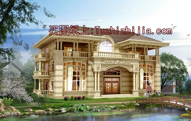 簡歐風格別墅設計圖帶外觀效果圖，三層140平米