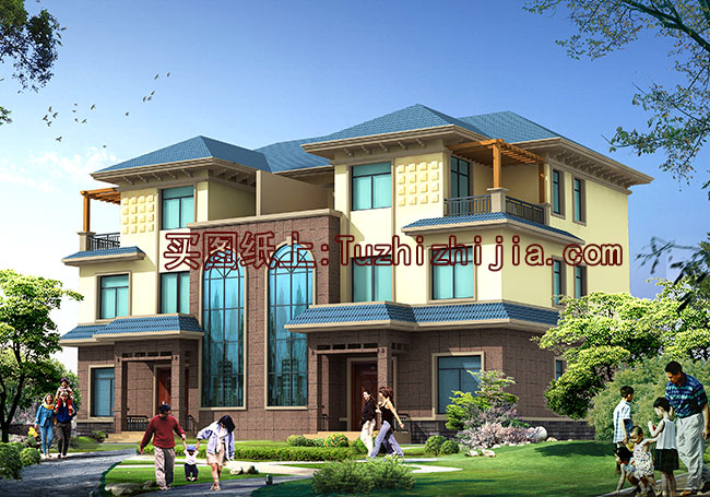 兄弟三層雙拼房屋設(shè)計(jì)圖，帶效果圖，戶型好