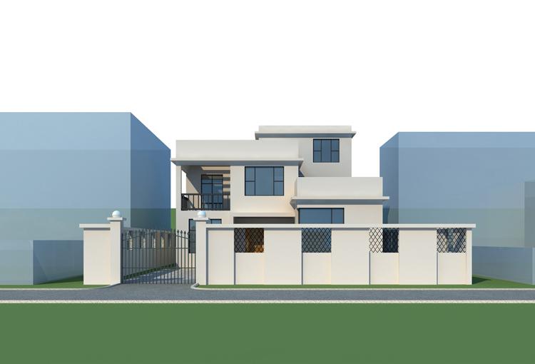 12X18米三層現代農村別墅, 帶院子和平層頂, 30萬以內