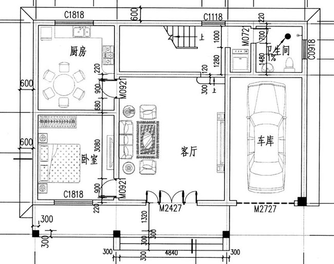 農村二層帶車庫樓房設計圖，帶外觀效果圖片