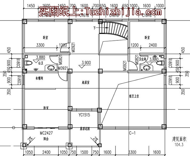 簡單的復式住宅設計圖,客廳挑高,帶外觀效果圖片