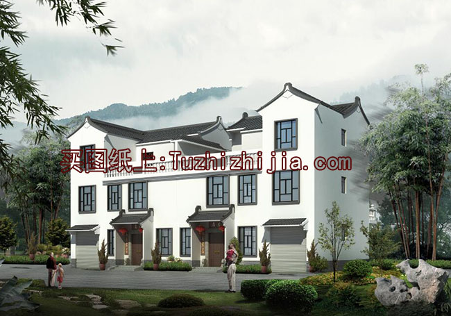 徽派三層雙拼別墅設計圖和外觀效果圖，徽派設計方案精選
