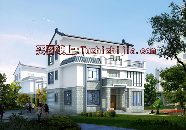 帶車庫徽派風(fēng)格三層別墅房屋設(shè)計(jì)圖，新農(nóng)村住宅設(shè)計(jì)推薦