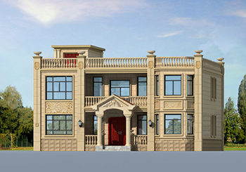 氣派美觀的平頂別墅房屋設計方案圖，屋頂帶涼亭