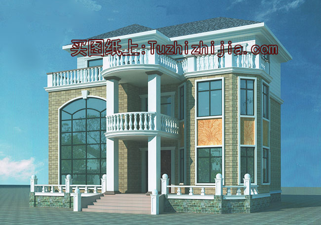 氣派的帶旋轉樓梯三層別墅房屋設計圖,戶型很好