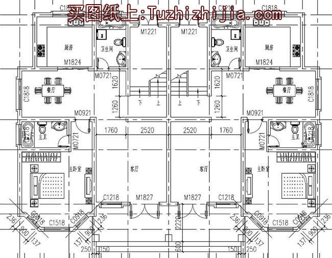 230平（單戶115平）雙拼別墅房屋設計圖及效果圖大全