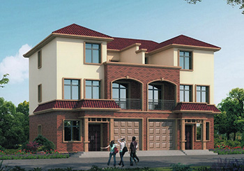 戶型經典的鄉村雙拼別墅房屋設計圖，帶外觀效果圖片