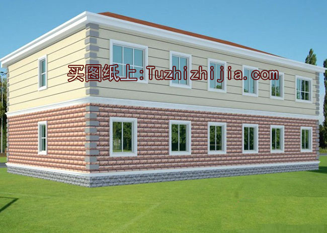 二層復式雙拼別墅設計圖（客廳中空），含外觀效果圖