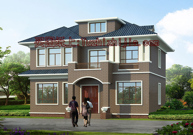 兩層半帶閣樓別墅房屋設計圖，含外觀效果圖片
