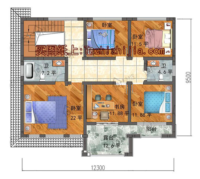 兩層半帶閣樓別墅房屋設計圖，含外觀效果圖片