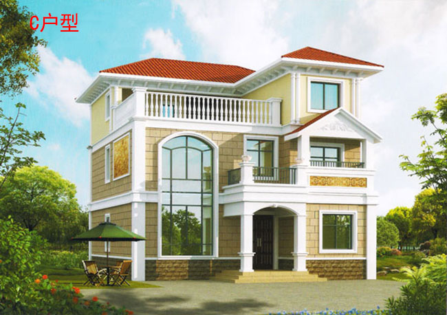 115平旋轉樓梯三層復式別墅房屋設計圖,含外觀效果圖