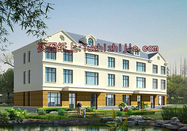 帶底商商鋪三層雙拼房屋別墅設計圖，外觀精致、美觀