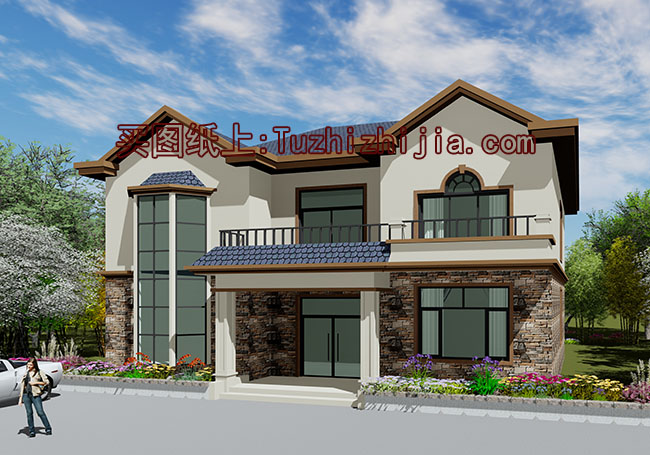 多臥室復式二層別墅房屋設計圖,含外觀效果圖