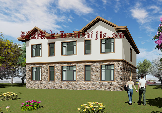 多臥室復式二層別墅房屋設計圖,含外觀效果圖