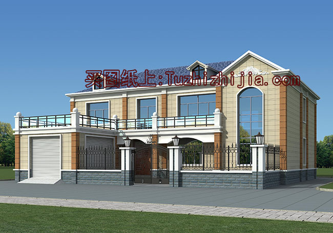 帶院子的四間二層別墅房屋設計圖,帶獨立車庫