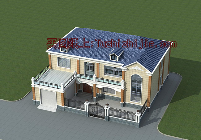 帶院子的四間二層別墅房屋設計圖,帶獨立車庫