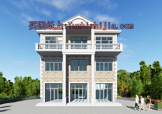 帶商鋪挑高的三層別墅房屋設計圖，商鋪挑高，層高比較高