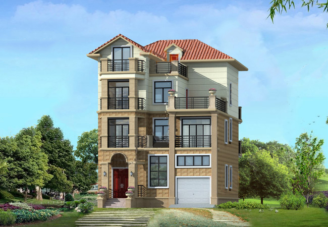 105平左右四層別墅房屋設(shè)計(jì)圖，含外觀效果圖