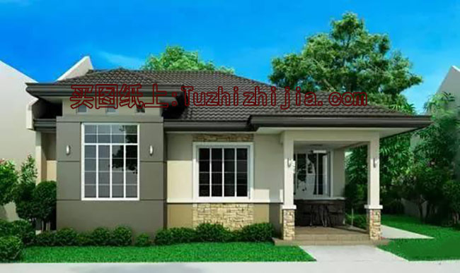 現代一層（帶悶頂）別墅住宅設計圖，外觀現代時尚