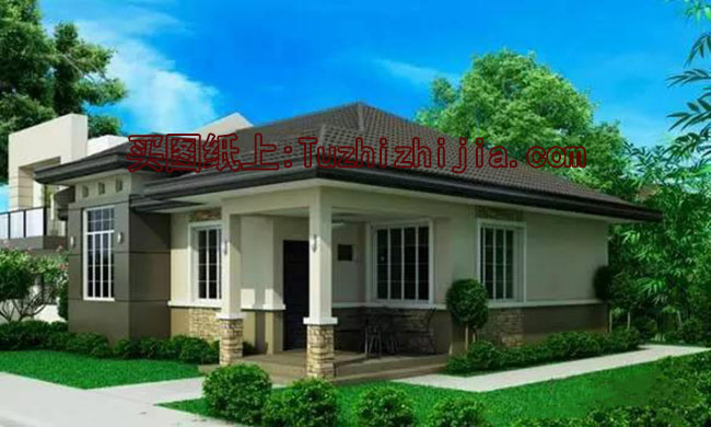 現代一層（帶悶頂）別墅住宅設計圖，外觀現代時尚