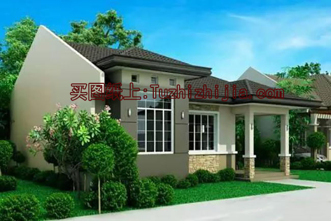 現代一層（帶悶頂）別墅住宅設計圖，外觀現代時尚