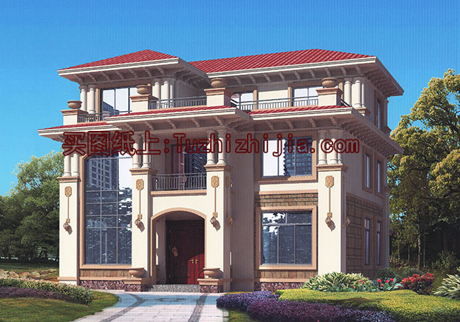 高端豪華三層別墅住宅設(shè)計(jì)方案圖，歐式外觀風(fēng)格