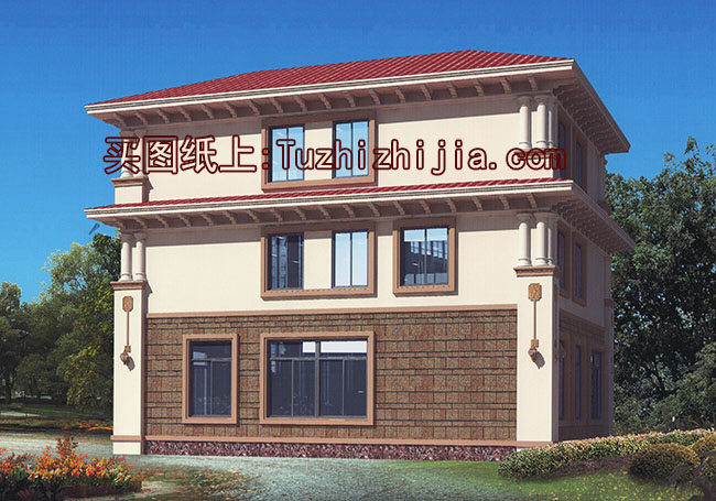 高端豪華三層別墅住宅設(shè)計(jì)方案圖，歐式外觀風(fēng)格