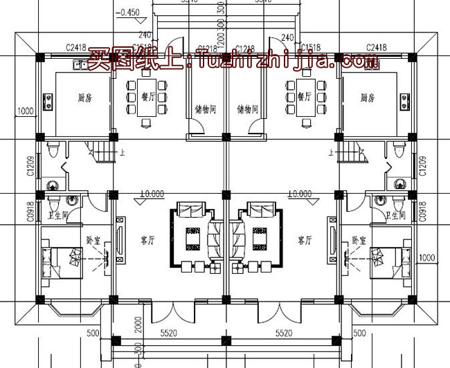 農村四層雙拼別墅房屋設計圖,造型現代、大氣