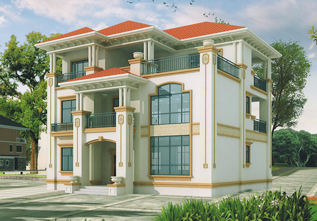 140平方米歐式三層別墅建筑設計圖紙，復式結構