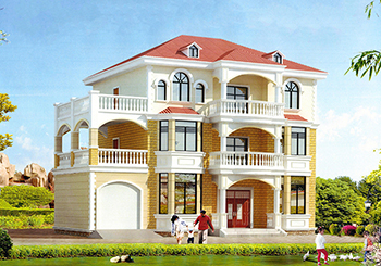 戶型好的三層帶獨(dú)立車庫(kù)的樓房設(shè)計(jì)圖，含外觀效果圖