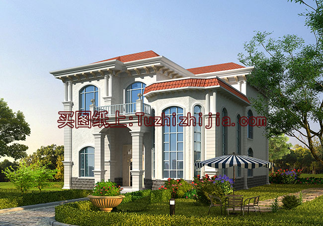 新農村三層客廳挑高樓房設計圖，外觀歐式風格