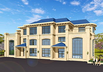 復式三層雙拼別墅設計圖，客廳中空，旋轉樓梯