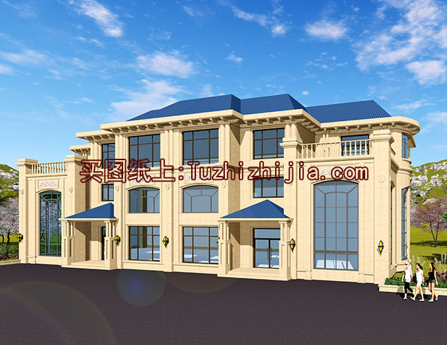 復(fù)式三層雙拼別墅設(shè)計(jì)圖，客廳中空，旋轉(zhuǎn)樓梯