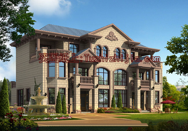 雙拼豪華高端三層別墅設計圖，外觀效果圖大氣