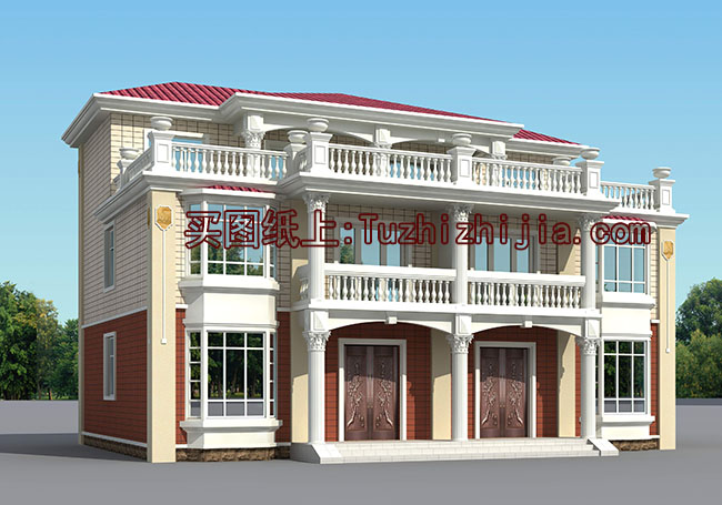 新中式三層雙拼別墅設計圖,外觀圖片美觀、大氣