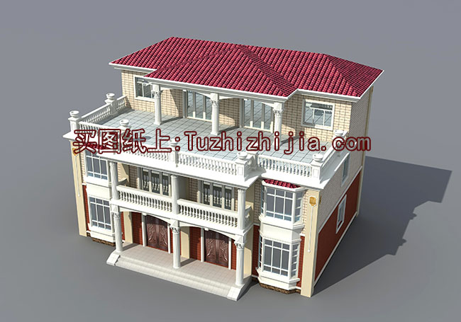 新中式三層雙拼別墅設計圖,外觀圖片美觀、大氣