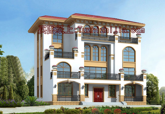 農村三間四層別墅房屋設計圖，含外觀效果圖片