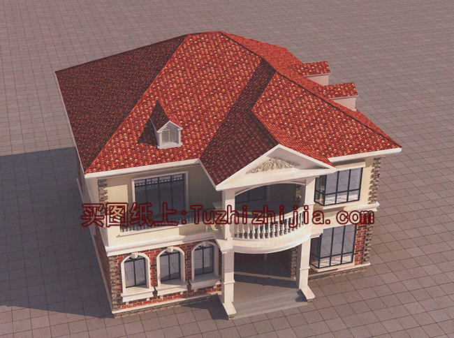 140平二層帶閣樓別墅設計方案圖,外觀圖片色彩明快