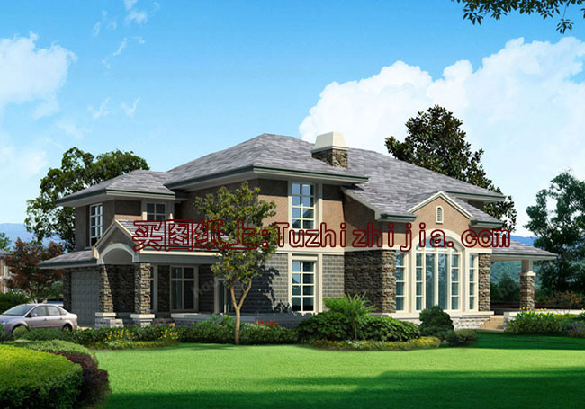 美式田園二層別墅設(shè)計方案圖,全套設(shè)計圖+效果圖