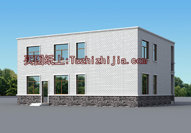 簡單農村二層平屋頂房屋設計圖，外觀簡潔、大方