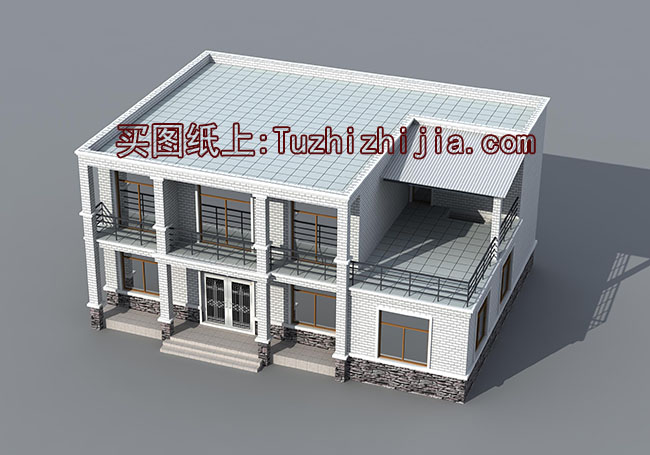 簡單農村二層平屋頂房屋設計圖，外觀簡潔、大方