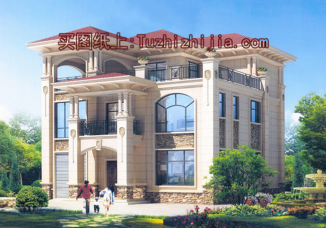 三層歐式豪華別墅設計方案,全套圖紙+效果圖