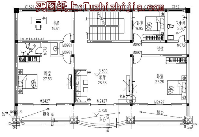 左右對稱的歐式高端三層別墅設計圖,外觀氣派、豪華