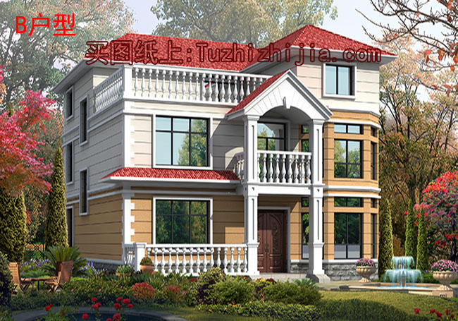 140平新農村三層房屋設計圖，含外觀效果圖