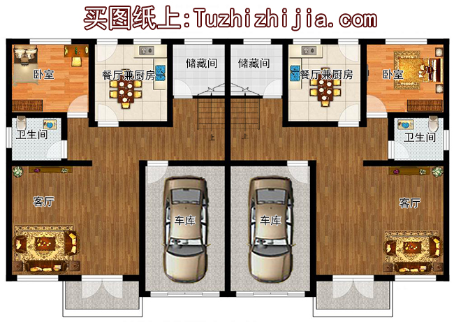 200平方米穩重大氣三層雙拼別墅建筑設計圖紙，含效果圖