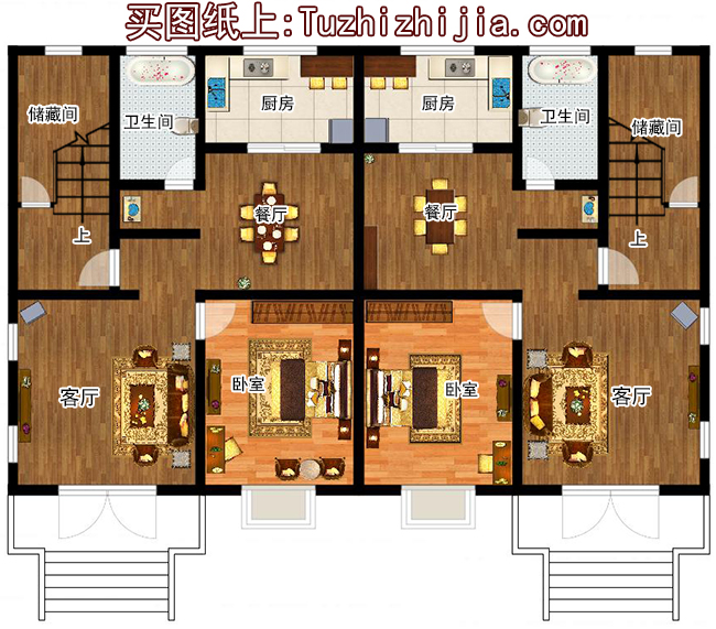 兄弟兩戶雙拼房屋設計圖及外觀圖片,戶型合理