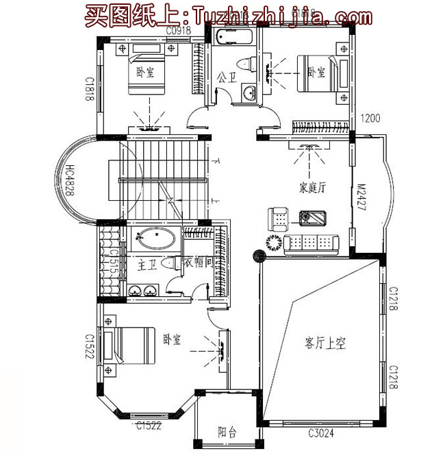 高端歐式四層別墅房屋施工圖紙及效果圖,圓弧大窗