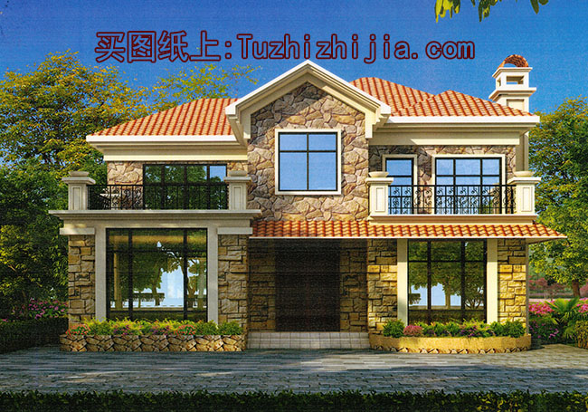 二層美式自建別墅設計圖,全套施工圖+外觀效果圖