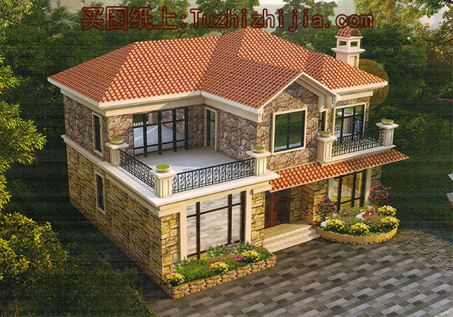 二層美式自建別墅設計圖,全套施工圖+外觀效果圖